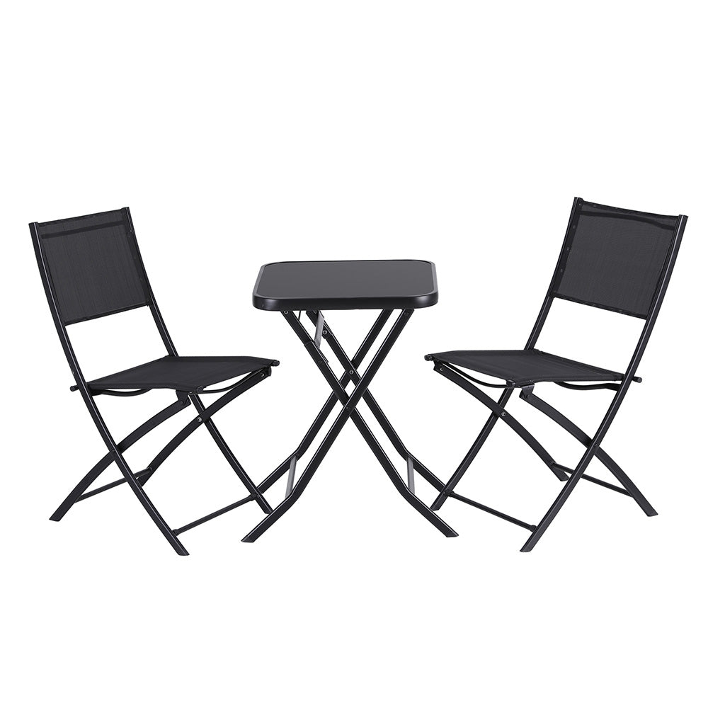 Outdoor Sofas & Lounge Sets: Gardeon Outdoor Bistro Set Folding Table and Chairs Patio Furniture Garden Steel Black