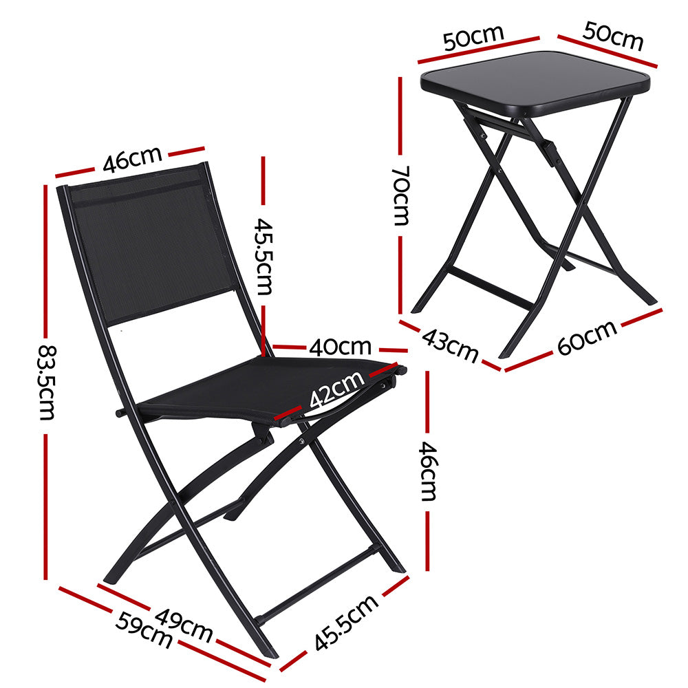 Outdoor Sofas & Lounge Sets: Gardeon Outdoor Bistro Set Folding Table and Chairs Patio Furniture Garden Steel Black
