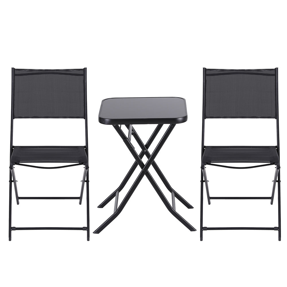 Outdoor Sofas & Lounge Sets: Gardeon Outdoor Bistro Set Folding Table and Chairs Patio Furniture Garden Steel Black