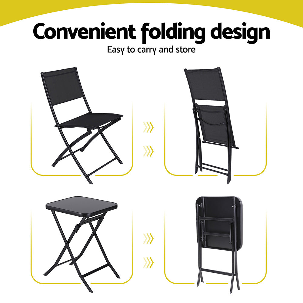 Outdoor Sofas & Lounge Sets: Gardeon Outdoor Bistro Set Folding Table and Chairs Patio Furniture Garden Steel Black