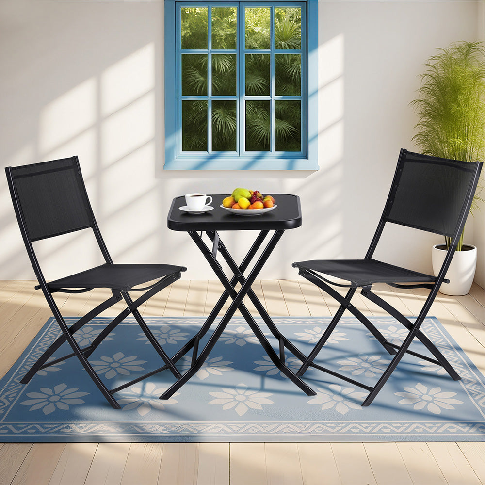 Outdoor Sofas & Lounge Sets: Gardeon Outdoor Bistro Set Folding Table and Chairs Patio Furniture Garden Steel Black