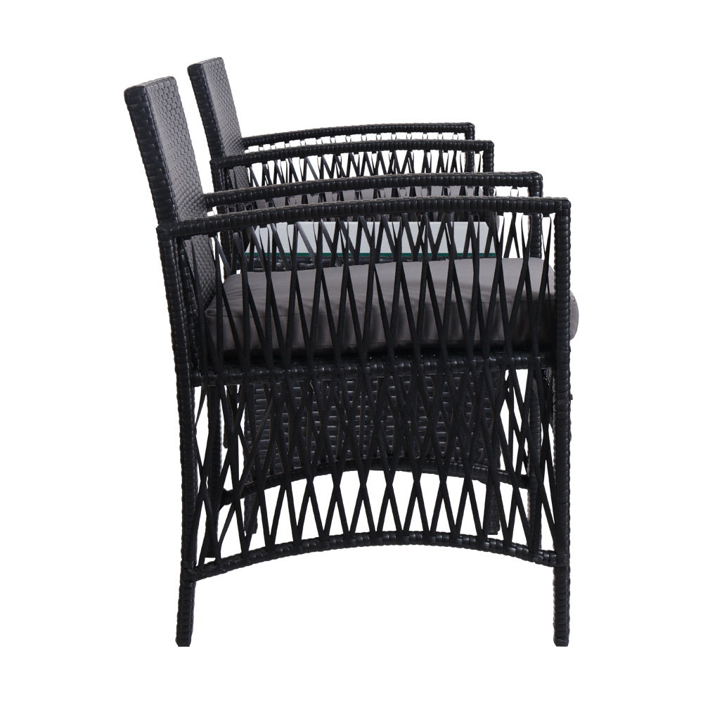 Outdoor Chairs: Gardeon 3PC Outdoor Bistro Set Patio Furniture Wicker Dining Chairs Table Cushion Black
