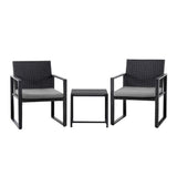 Gardeon 3PC Outdoor Bistro Set Patio Furniture Wicker Dining Chairs Table Cushion Black