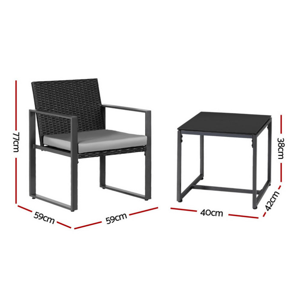 Outdoor Dining Sets: Gardeon 3PC Outdoor Bistro Set Patio Furniture Wicker Dining Chairs Table Cushion Black