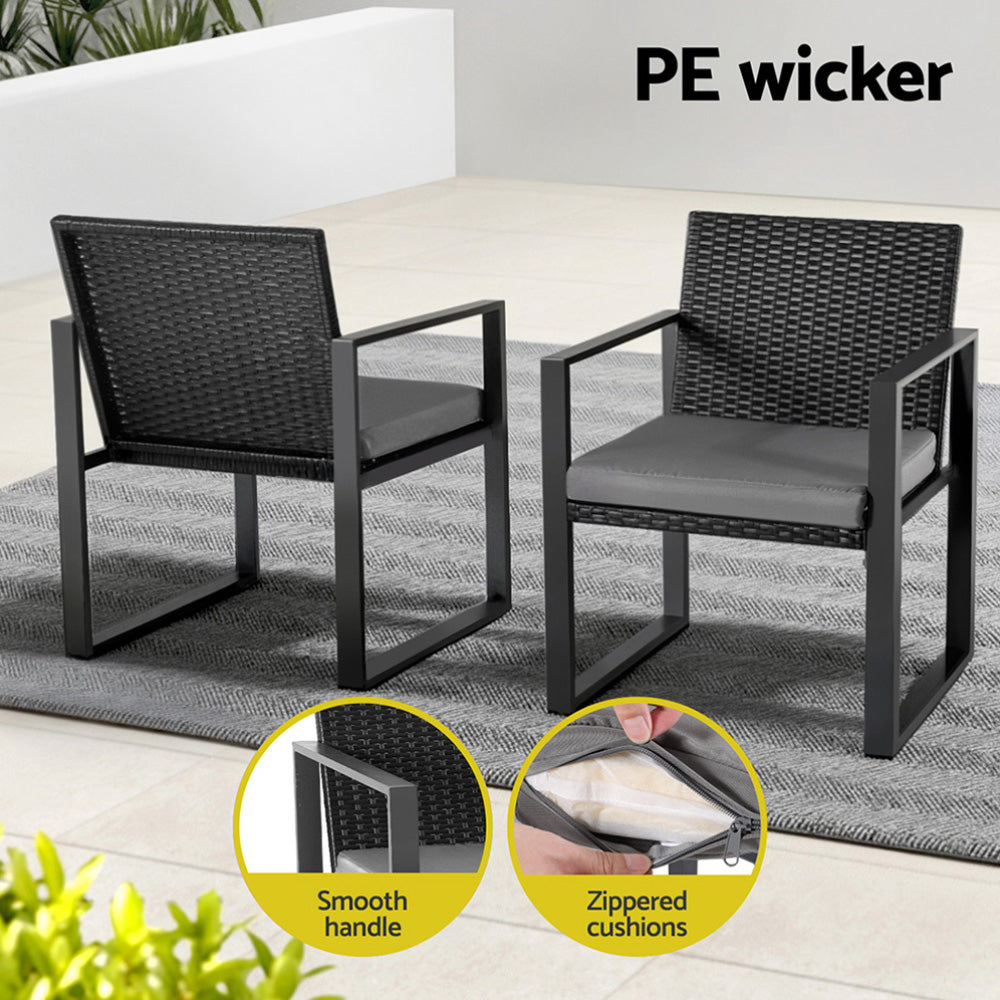 Outdoor Dining Sets: Gardeon 3PC Outdoor Bistro Set Patio Furniture Wicker Dining Chairs Table Cushion Black