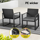 Gardeon 3PC Outdoor Bistro Set Patio Furniture Wicker Dining Chairs Table Cushion Black