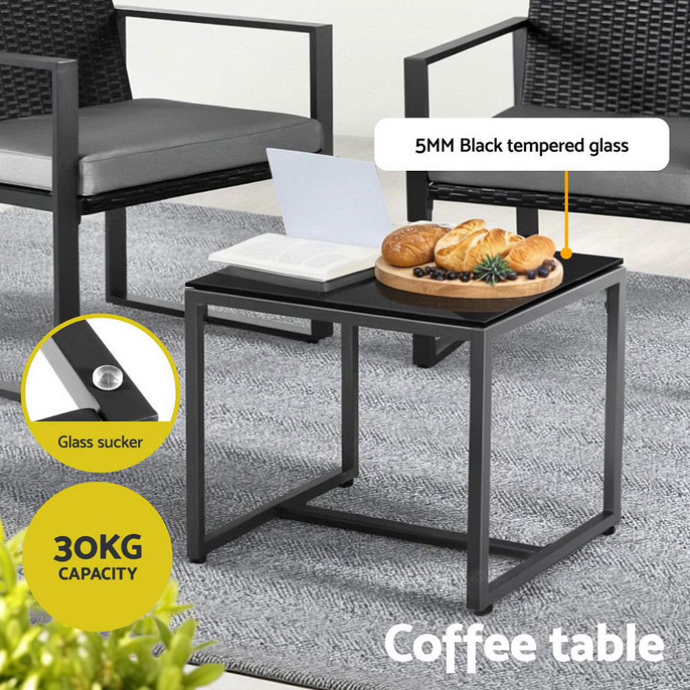Outdoor Dining Sets: Gardeon 3PC Outdoor Bistro Set Patio Furniture Wicker Dining Chairs Table Cushion Black