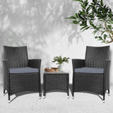 Gardeon 3PC Outdoor Bistro Set Patio Furniture Wicker Setting Chairs Table Cushion Black