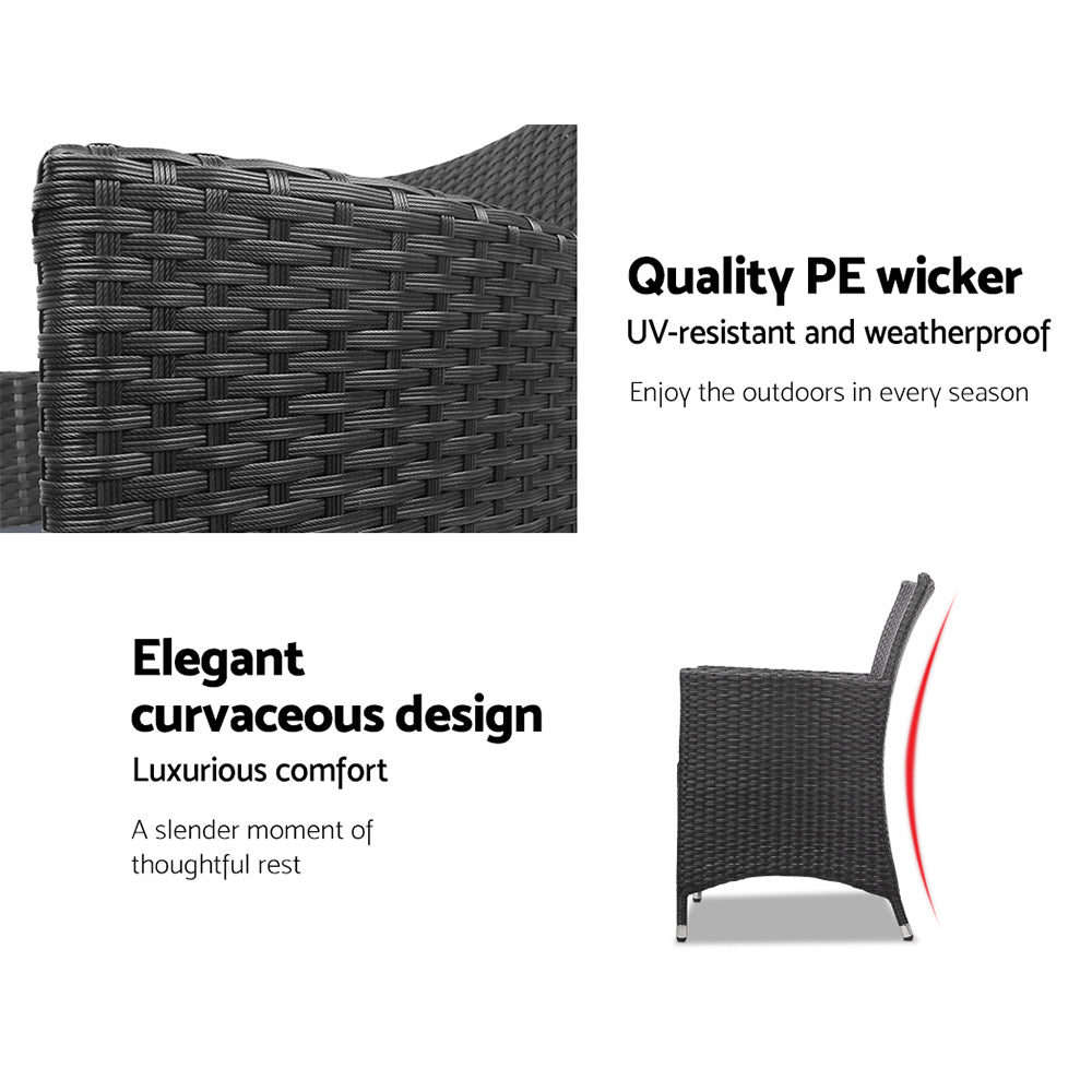Outdoor Chairs: Gardeon 3PC Outdoor Bistro Set Patio Furniture Wicker Setting Chairs Table Cushion Black