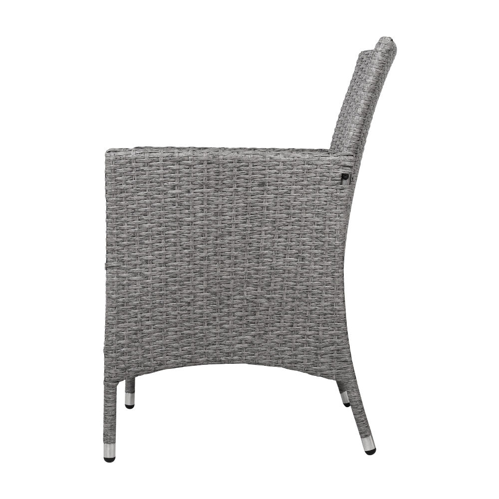 Outdoor Chairs: Gardeon 3PC Outdoor Bistro Set Patio Furniture Wicker Setting Chairs Table Cushion Grey