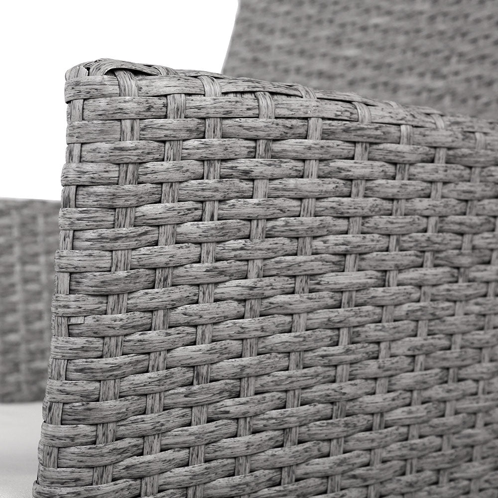 Outdoor Chairs: Gardeon 3PC Outdoor Bistro Set Patio Furniture Wicker Setting Chairs Table Cushion Grey