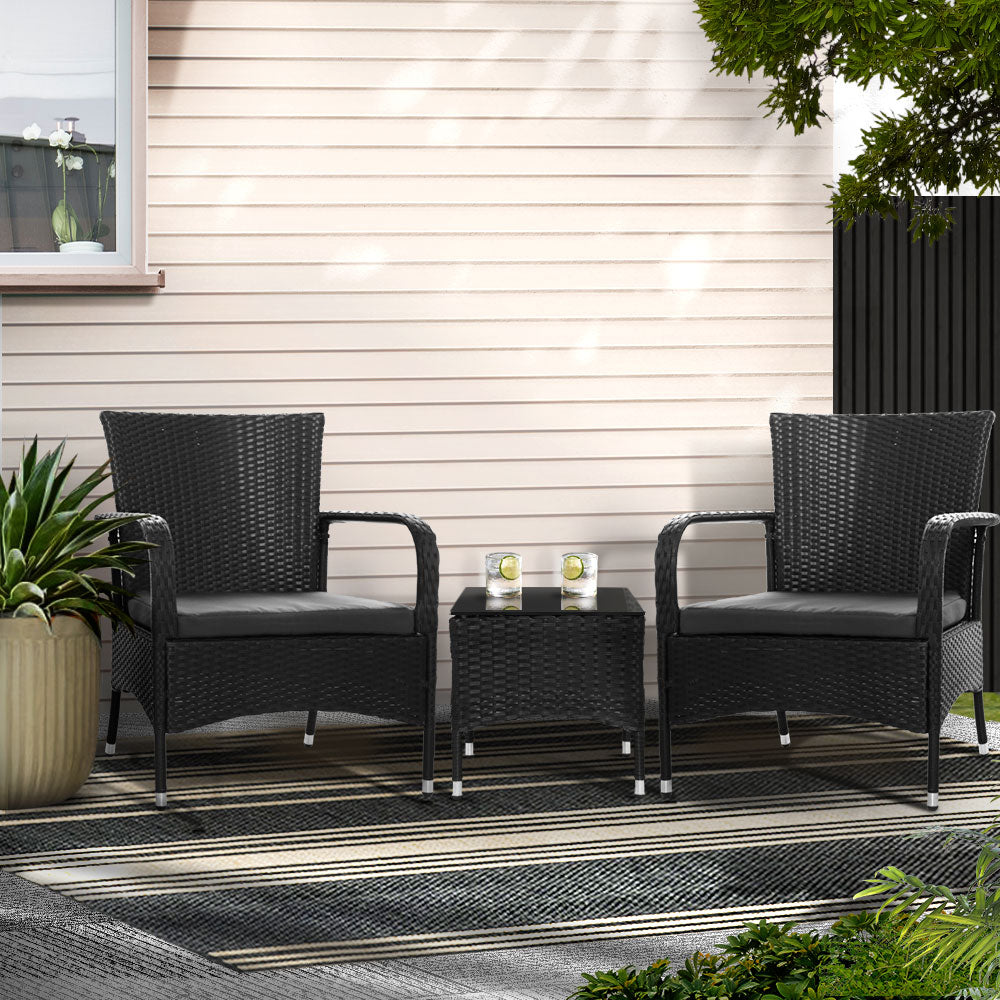 Outdoor Chairs: Gardeon 3PC Outdoor Bistro Set Patio Furniture Wicker Setting Chairs Table Luca