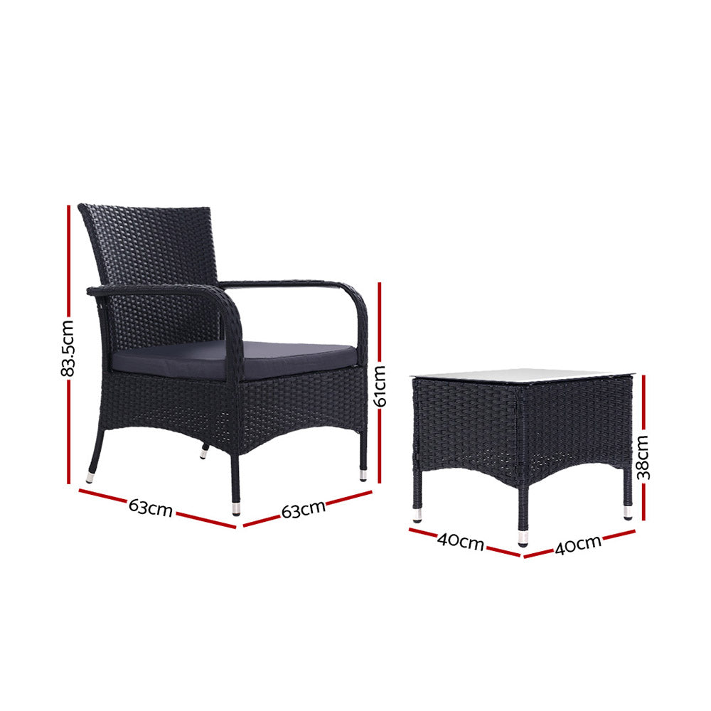 Outdoor Chairs: Gardeon 3PC Outdoor Bistro Set Patio Furniture Wicker Setting Chairs Table Luca