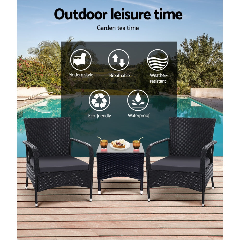 Outdoor Chairs: Gardeon 3PC Outdoor Bistro Set Patio Furniture Wicker Setting Chairs Table Luca