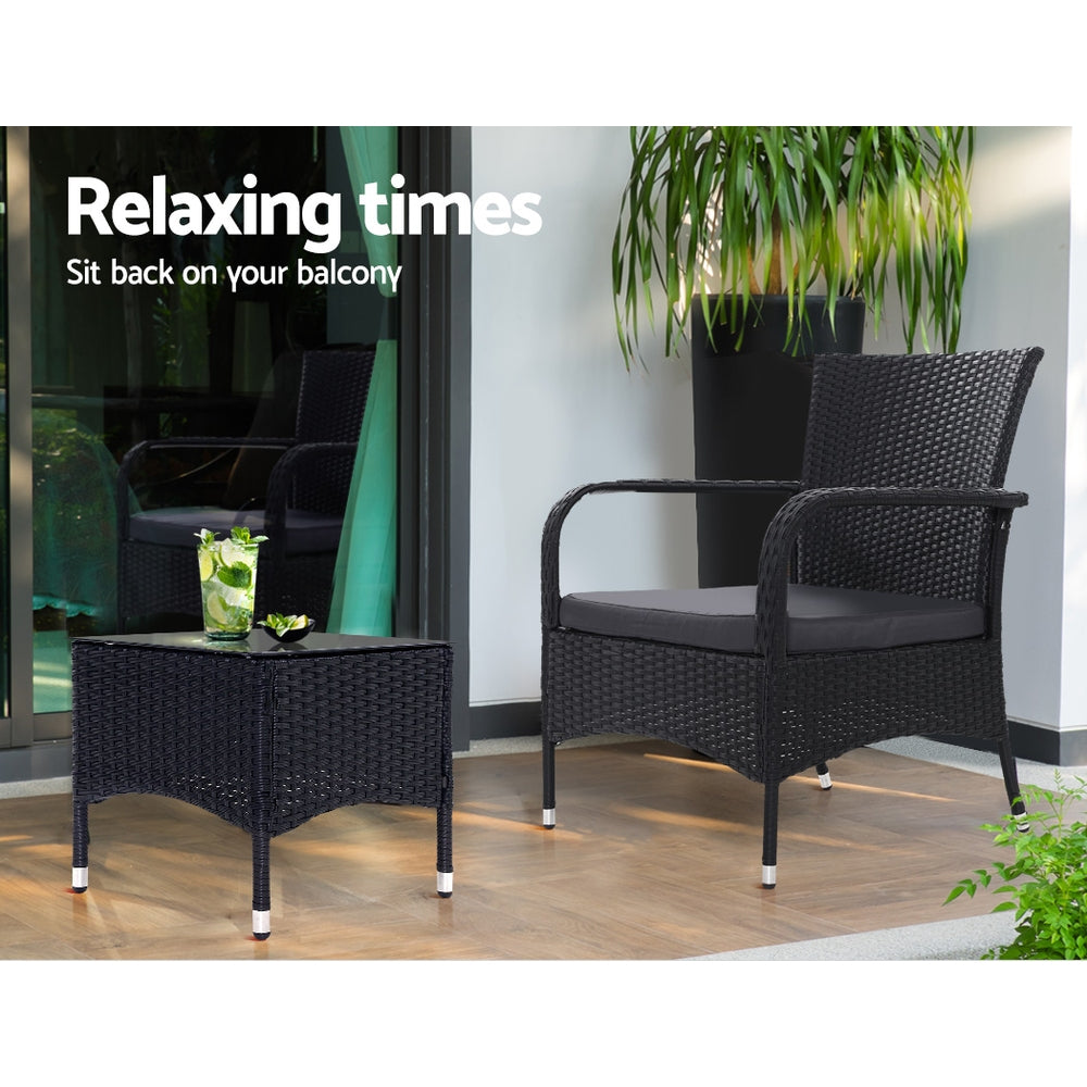 Outdoor Chairs: Gardeon 3PC Outdoor Bistro Set Patio Furniture Wicker Setting Chairs Table Luca