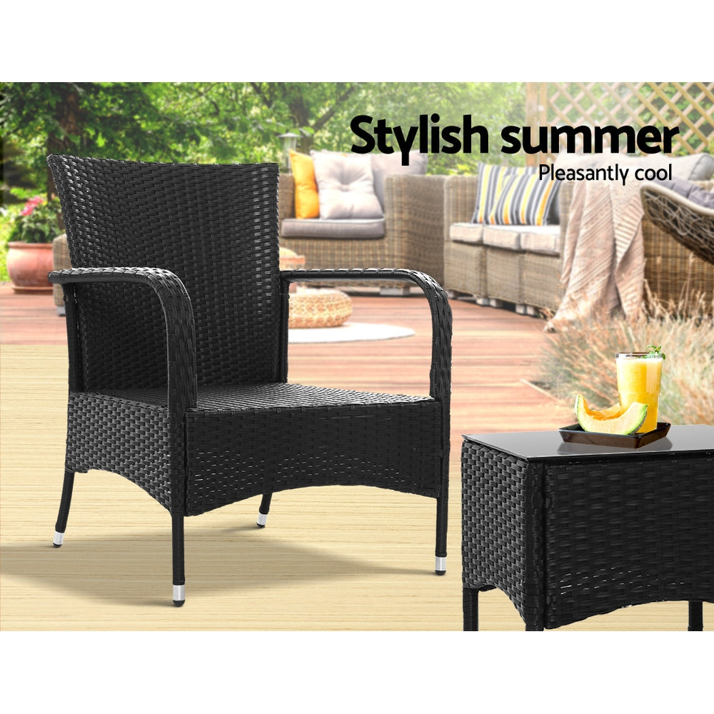 Outdoor Chairs: Gardeon 3PC Outdoor Bistro Set Patio Furniture Wicker Setting Chairs Table Luca