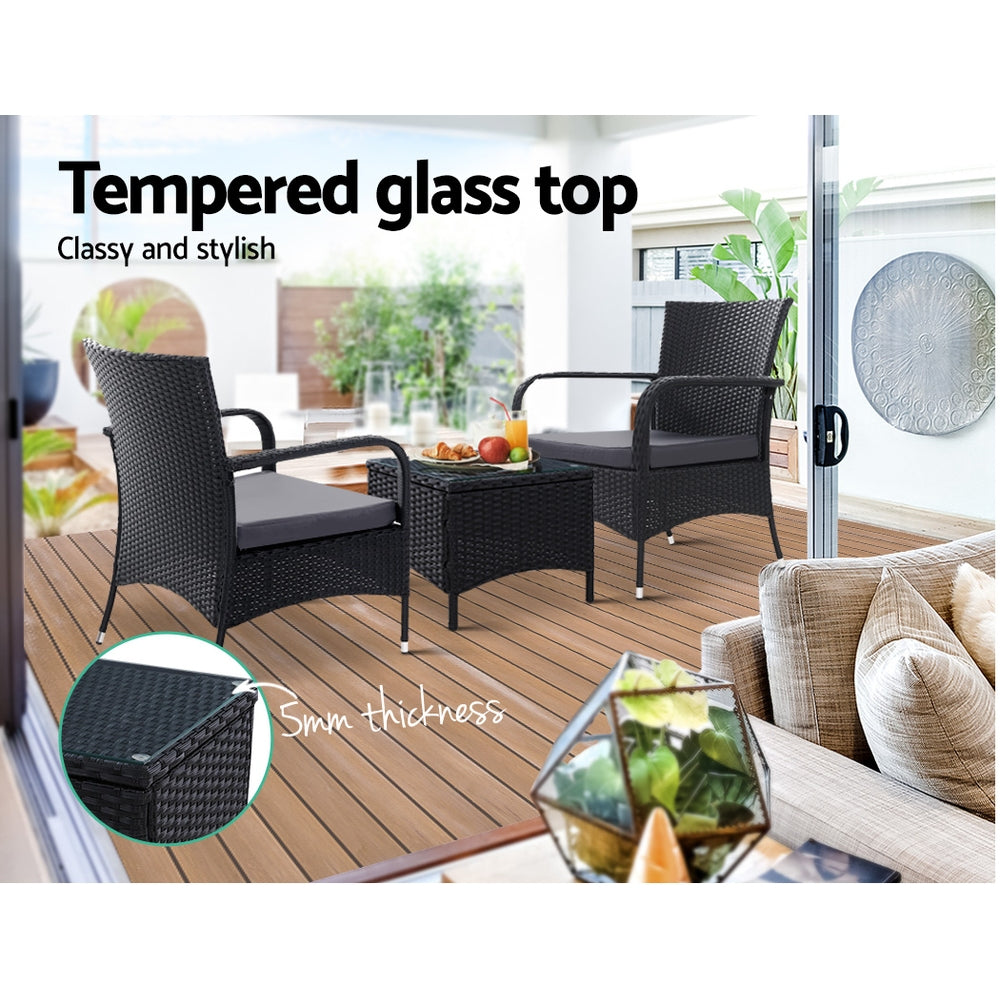 Outdoor Chairs: Gardeon 3PC Outdoor Bistro Set Patio Furniture Wicker Setting Chairs Table Luca