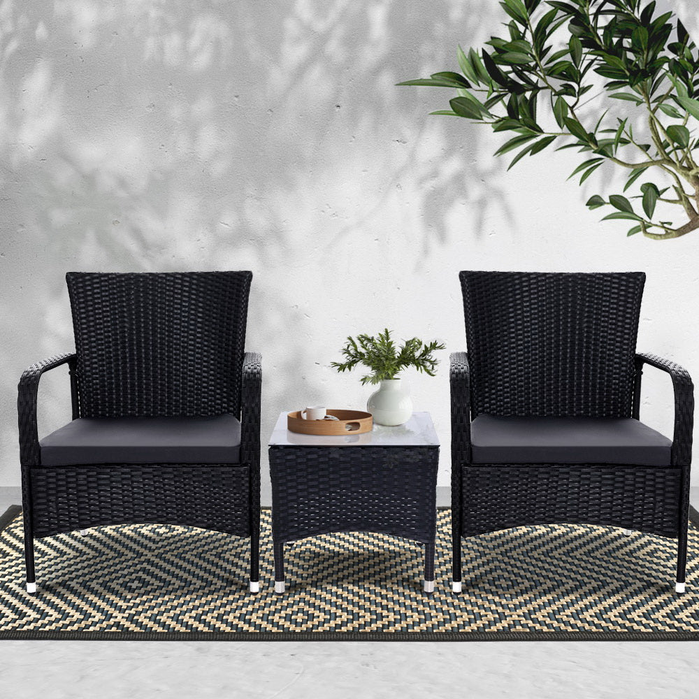 Outdoor Chairs: Gardeon 3PC Outdoor Bistro Set Patio Furniture Wicker Setting Chairs Table Luca