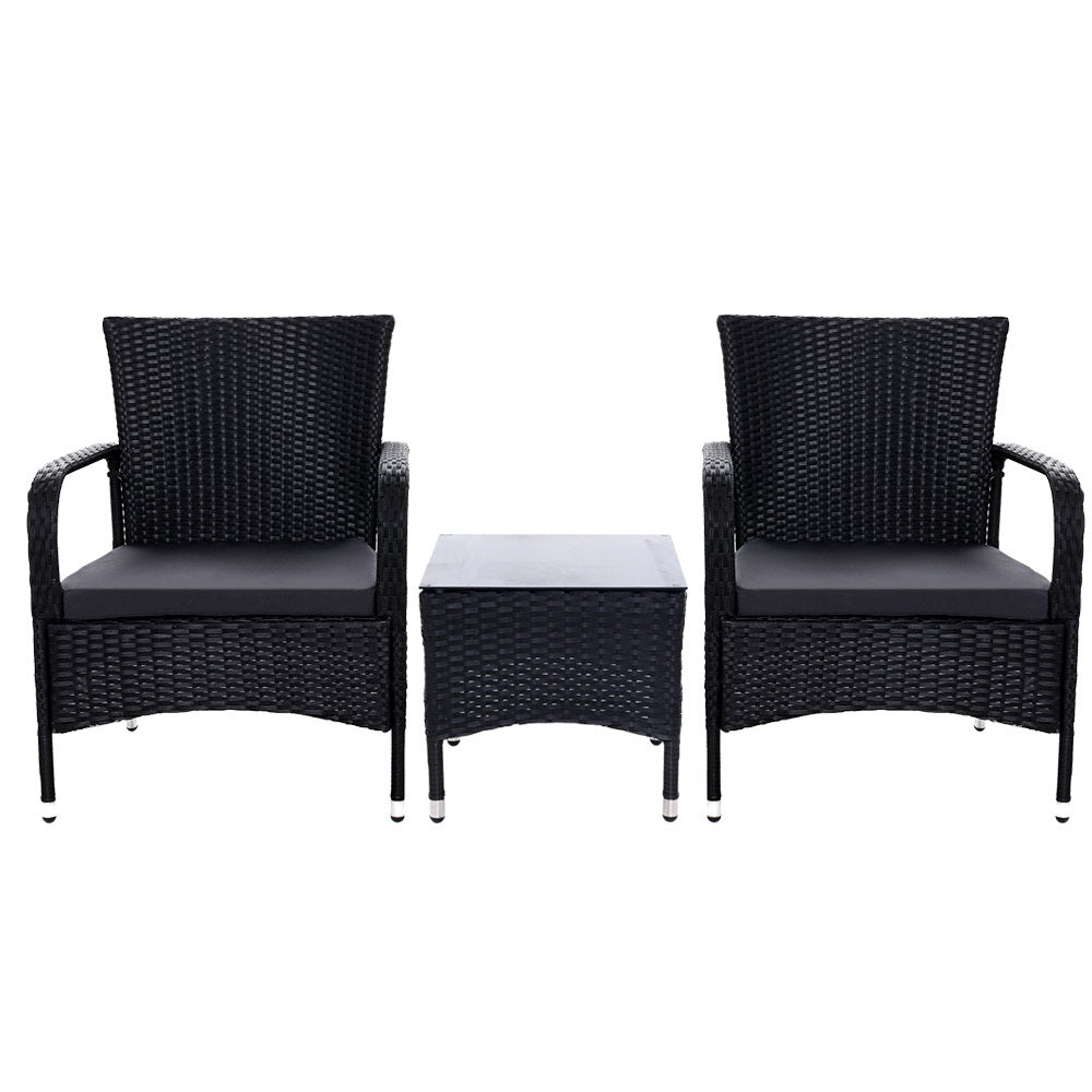 Outdoor Chairs: Gardeon 3PC Outdoor Bistro Set Patio Furniture Wicker Setting Chairs Table Luca