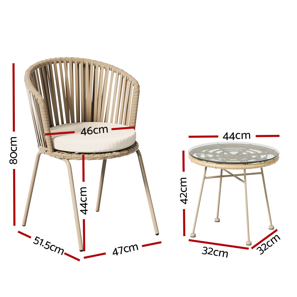 Outdoor Chairs: Gardeon 3PC Outdoor Bistro Set Patio Furniture Rope Setting Chairs Table Beige