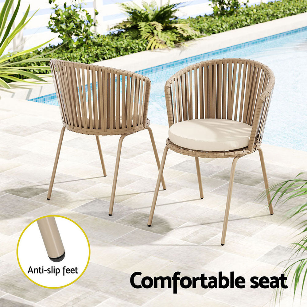Outdoor Chairs: Gardeon 3PC Outdoor Bistro Set Patio Furniture Rope Setting Chairs Table Beige