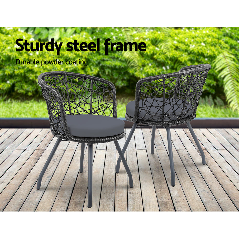 Outdoor Chairs: Gardeon 3PC Bistro Set Outdoor Furniture Rattan Table Chairs Patio Garden Cushion Black