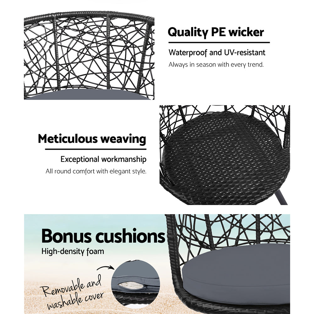 Outdoor Chairs: Gardeon 3PC Bistro Set Outdoor Furniture Rattan Table Chairs Patio Garden Cushion Black