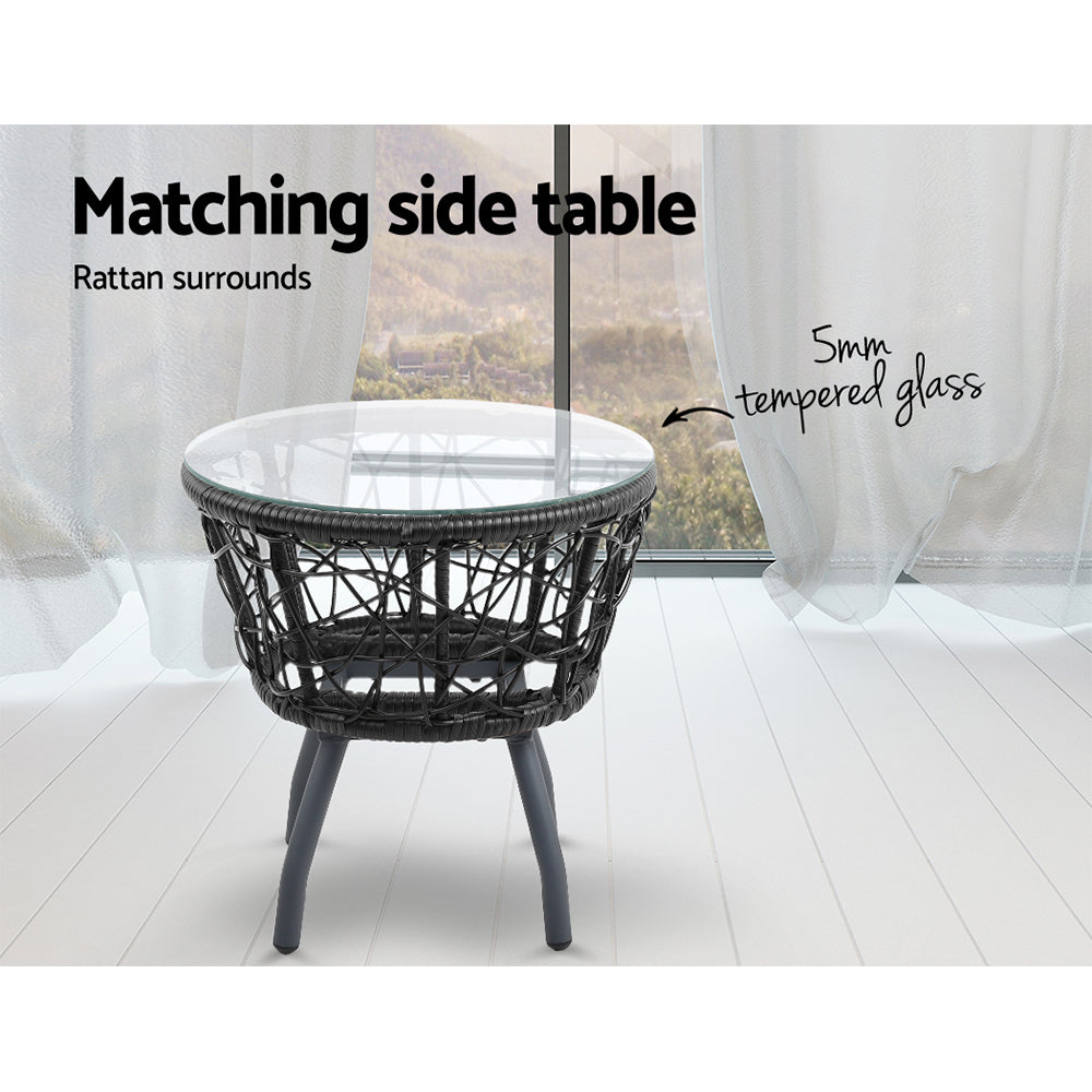 Outdoor Chairs: Gardeon 3PC Bistro Set Outdoor Furniture Rattan Table Chairs Patio Garden Cushion Black
