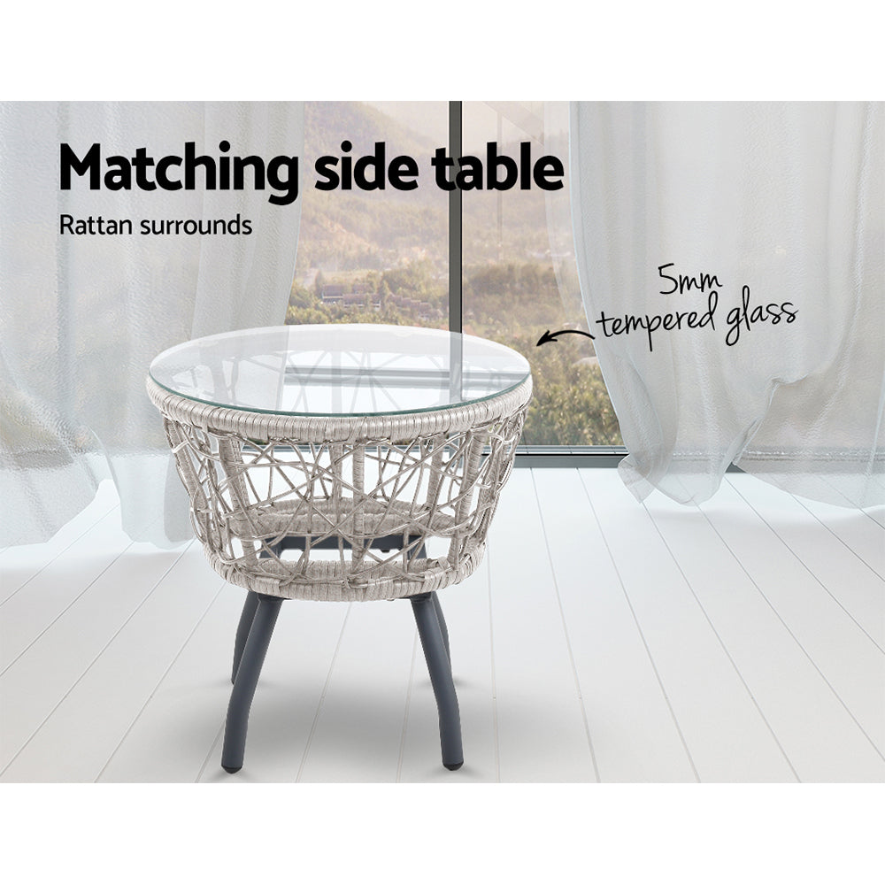 Outdoor Chairs: Gardeon 3PC Bistro Set Outdoor Furniture Rattan Table Chairs Patio Garden Cushion Grey