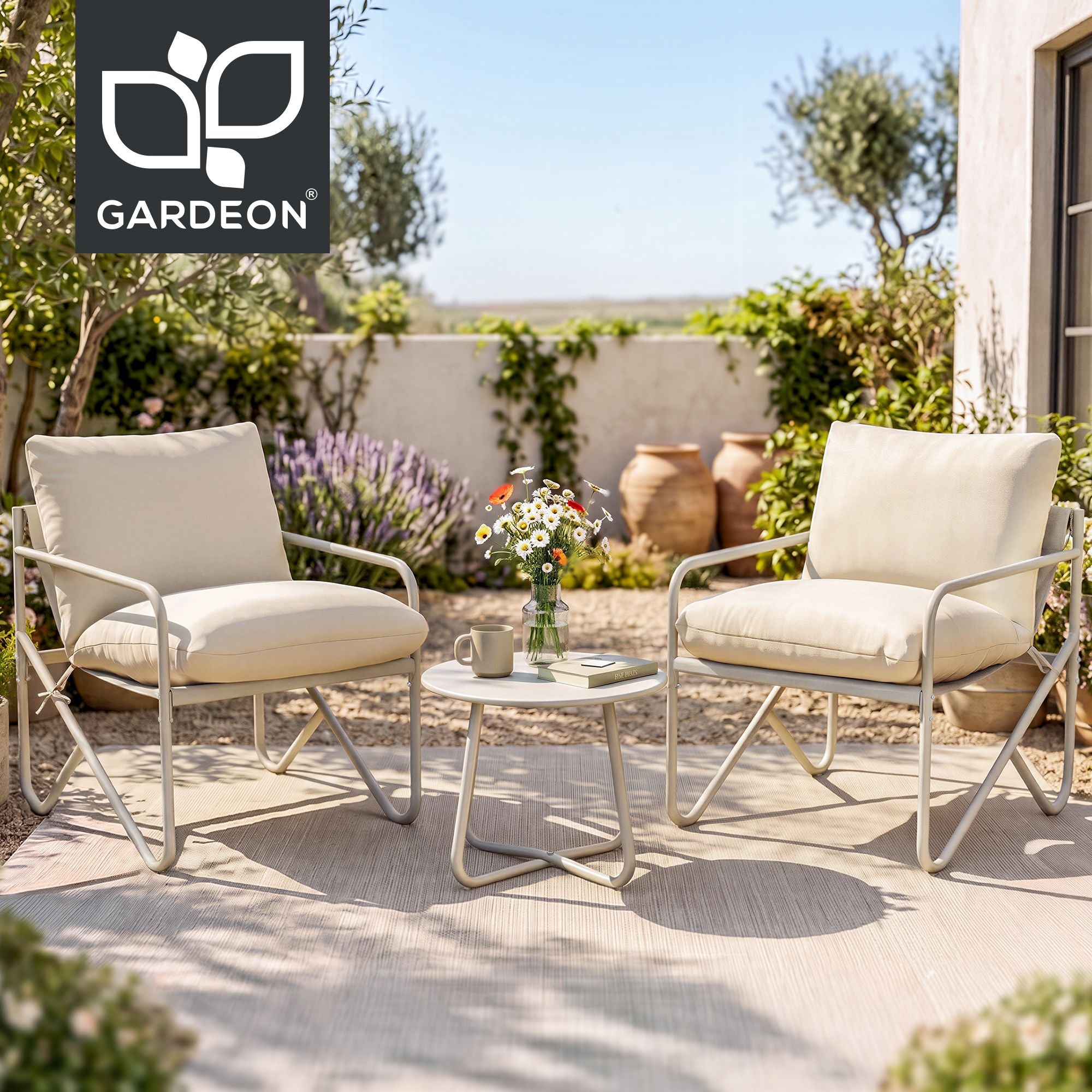 Gardeon Outdoor Bistro Set 3 Piece Patio Furniture Conversation Table and Chairs Khaki