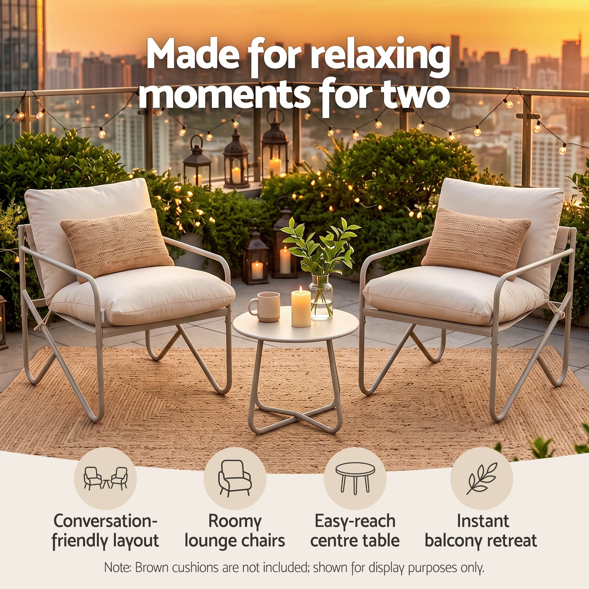 Gardeon Outdoor Bistro Set 3 Piece Patio Furniture Conversation Table and Chairs Khaki