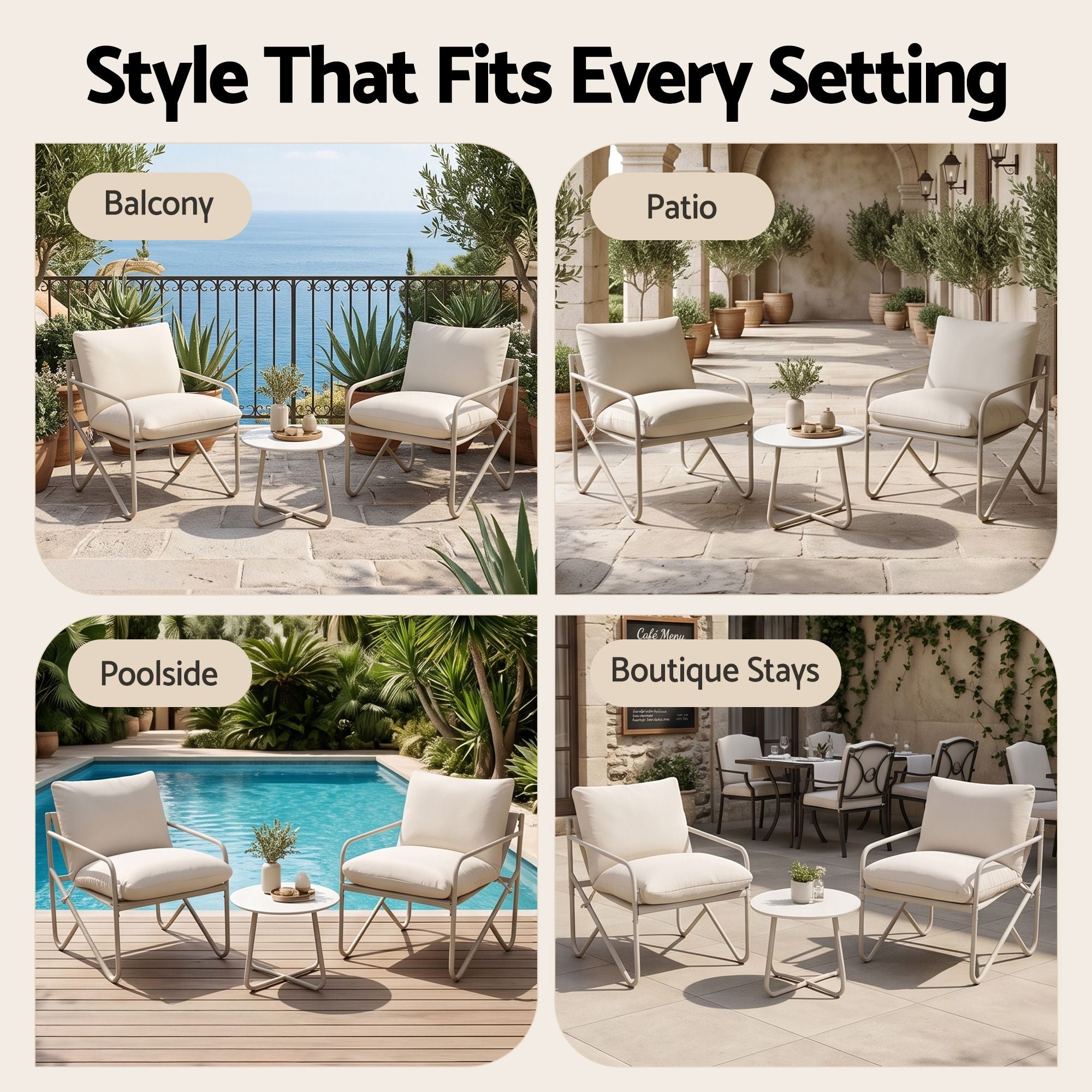 Gardeon Outdoor Bistro Set 3 Piece Patio Furniture Conversation Table and Chairs Khaki