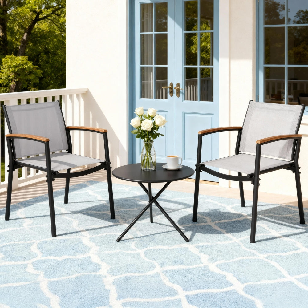 Outdoor Dining Sets: Gardeon 3PC Outdoor Bistro Set Table and Chairs Steel Dining Chair Patio Furniture Textilene