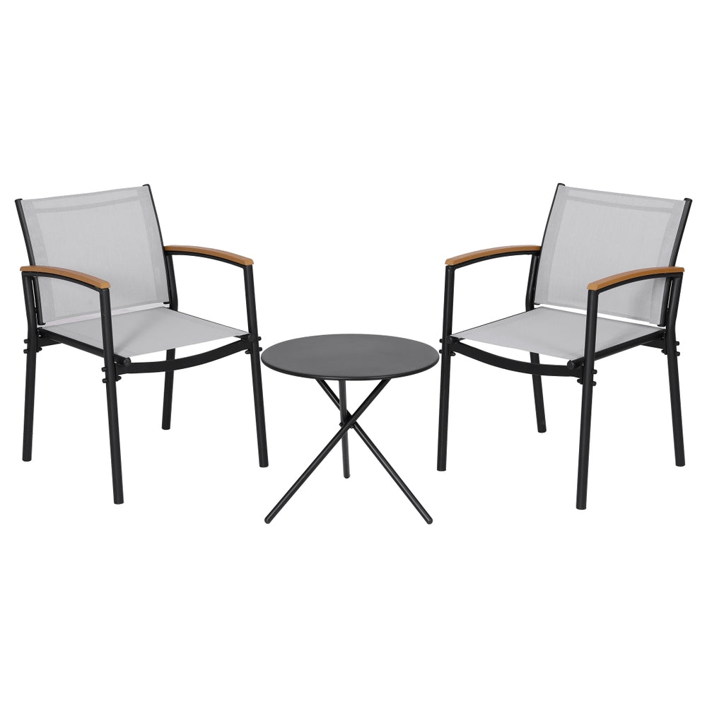 Outdoor Dining Sets: Gardeon 3PC Outdoor Bistro Set Table and Chairs Steel Dining Chair Patio Furniture Textilene