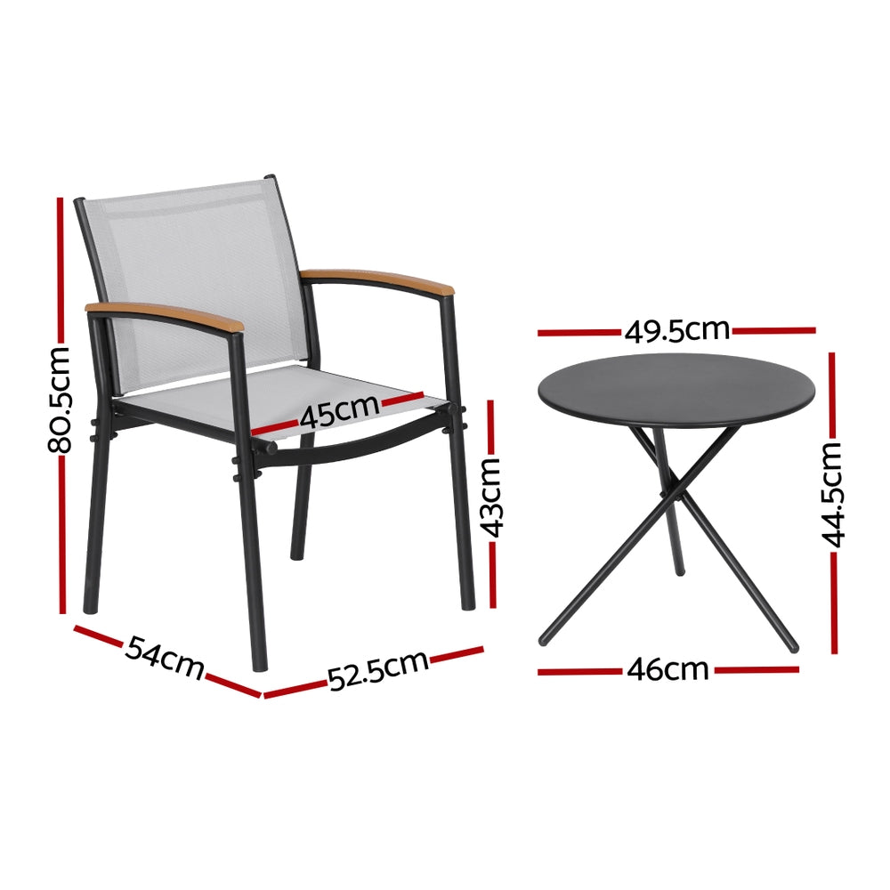 Outdoor Dining Sets: Gardeon 3PC Outdoor Bistro Set Table and Chairs Steel Dining Chair Patio Furniture Textilene