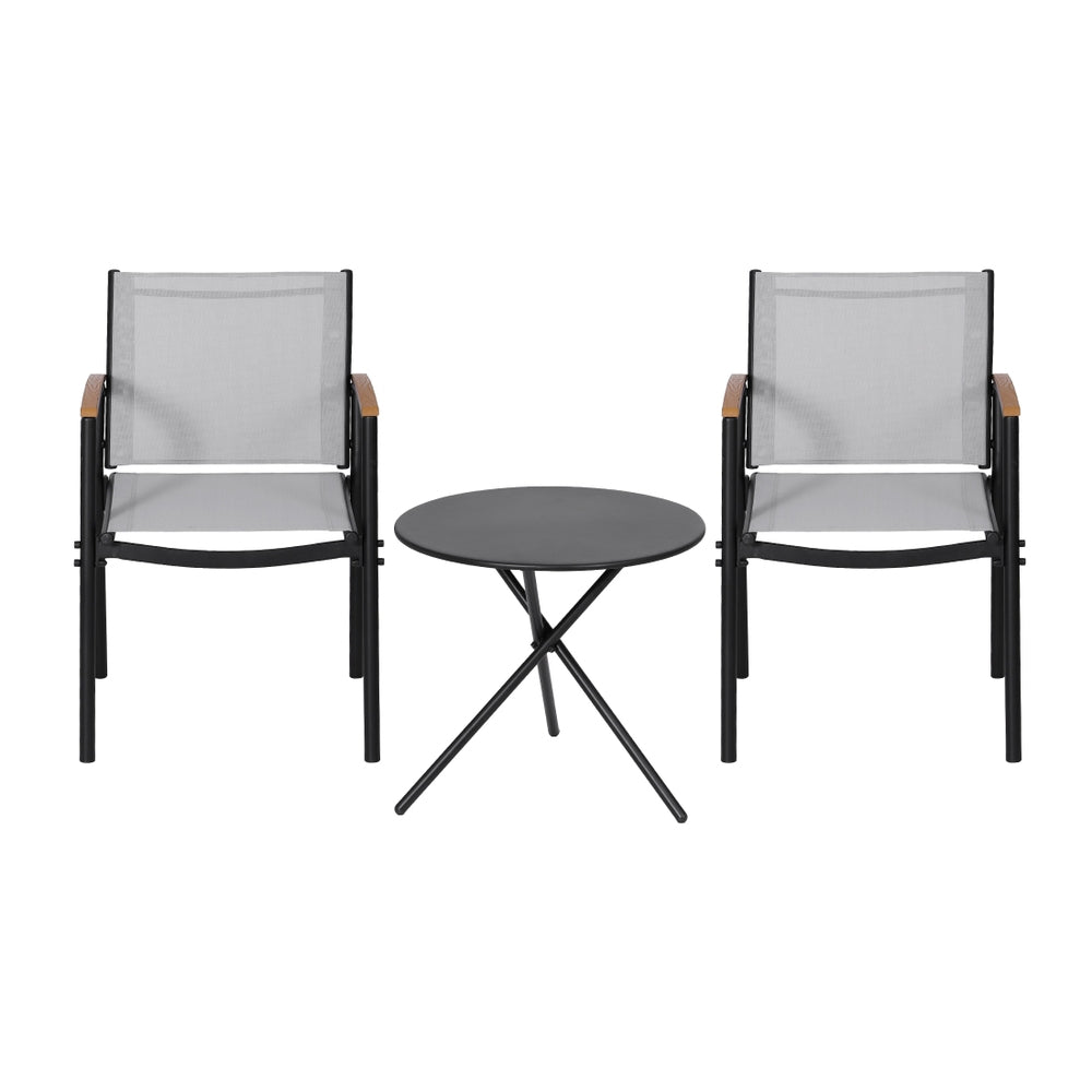 Outdoor Dining Sets: Gardeon 3PC Outdoor Bistro Set Table and Chairs Steel Dining Chair Patio Furniture Textilene
