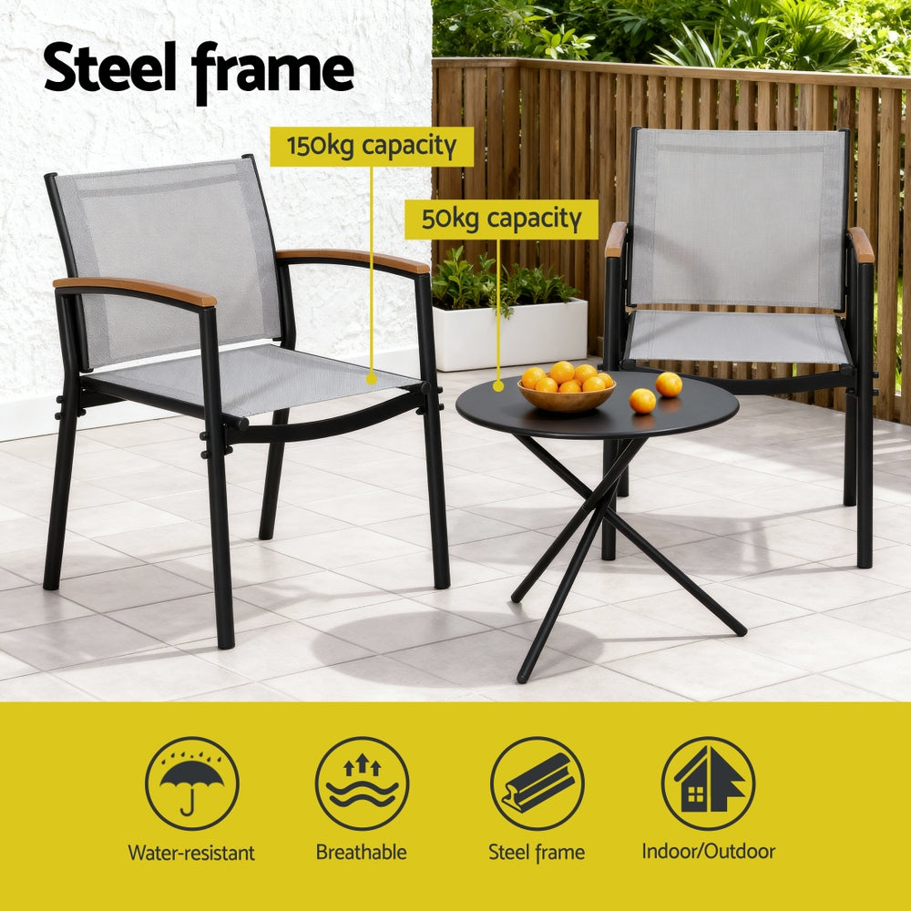 Outdoor Dining Sets: Gardeon 3PC Outdoor Bistro Set Table and Chairs Steel Dining Chair Patio Furniture Textilene
