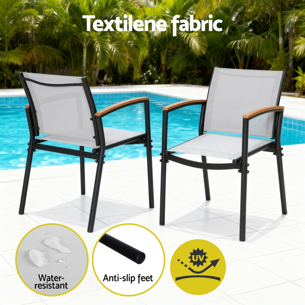 Outdoor Dining Sets: Gardeon 3PC Outdoor Bistro Set Table and Chairs Steel Dining Chair Patio Furniture Textilene