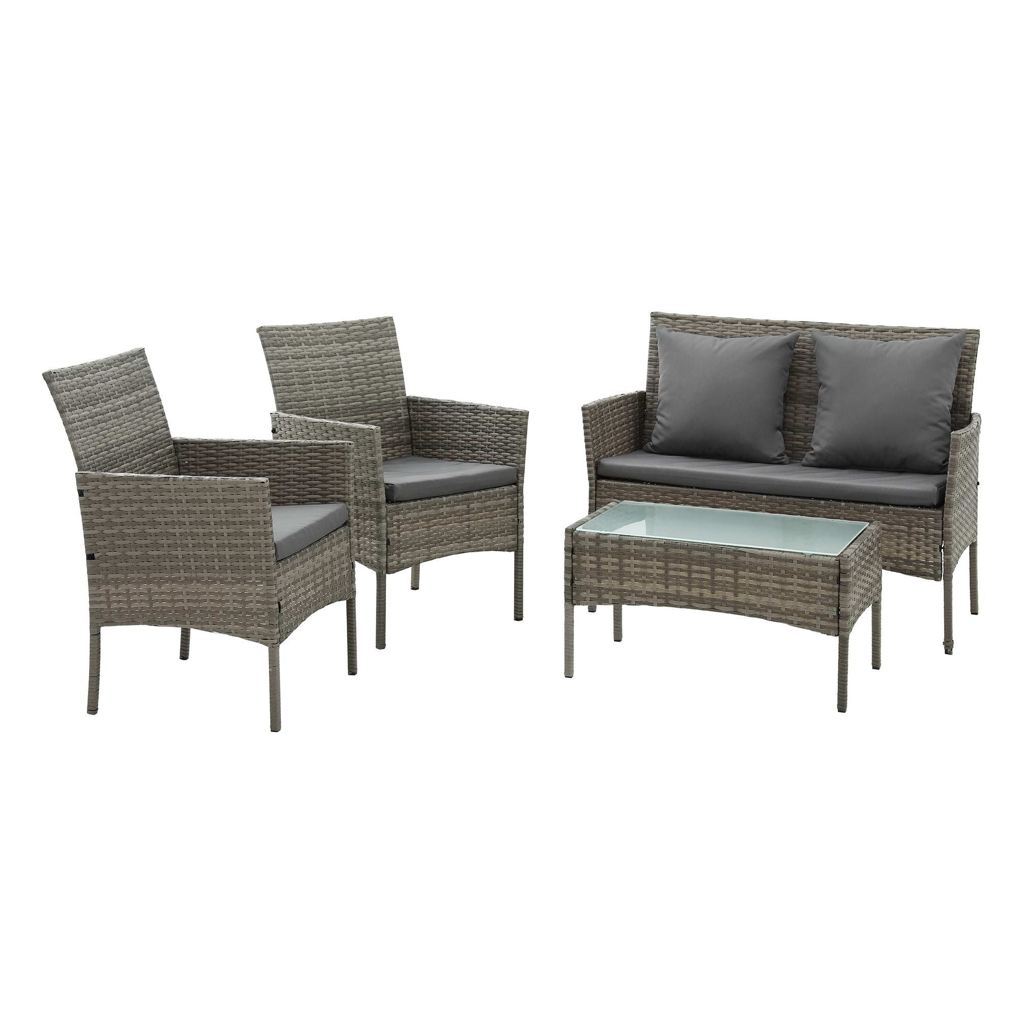 Gardeon 4-Piece Outdoor Sofa Set with Two Pillows Rattan Furniture Grey