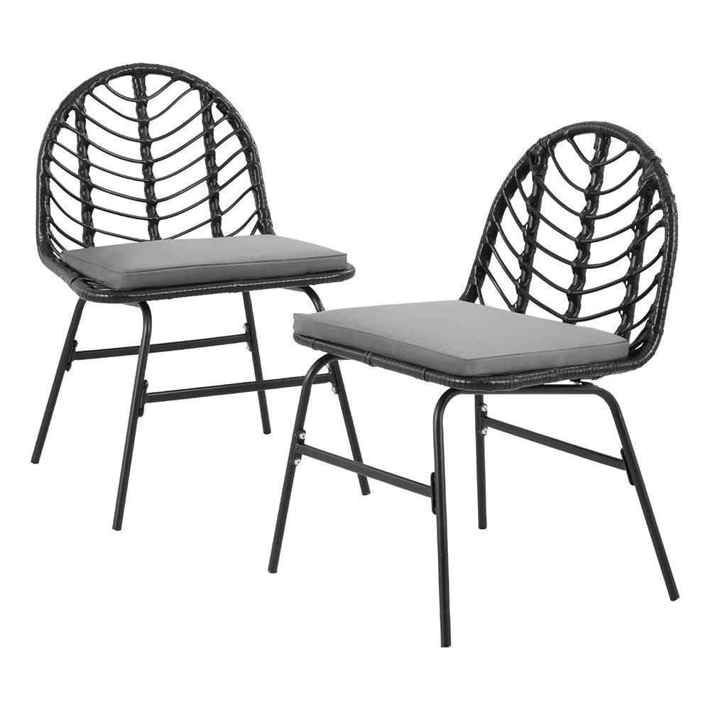 Outdoor Chairs: Gardeon 2x Outdoor Chairs Dining Chair Lounge Wicker Patio Furniture Black