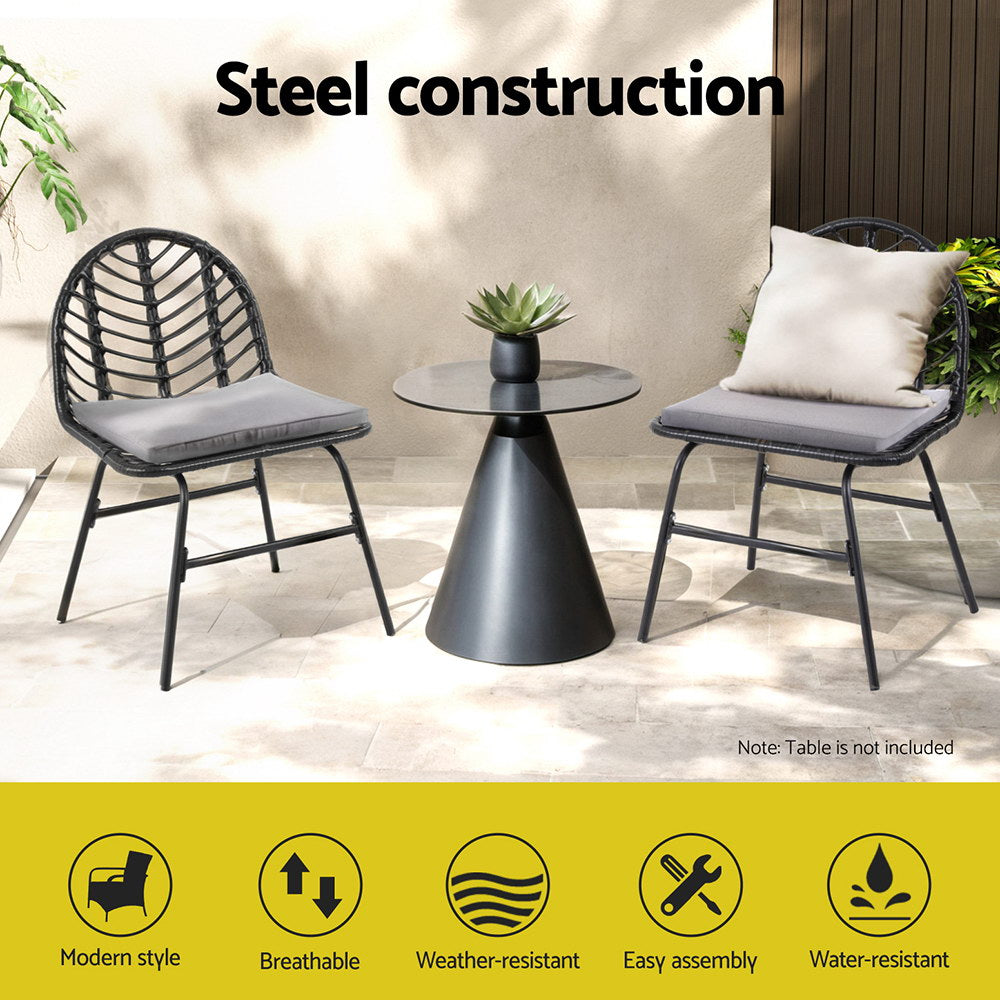 Outdoor Chairs: Gardeon 2x Outdoor Chairs Dining Chair Lounge Wicker Patio Furniture Black