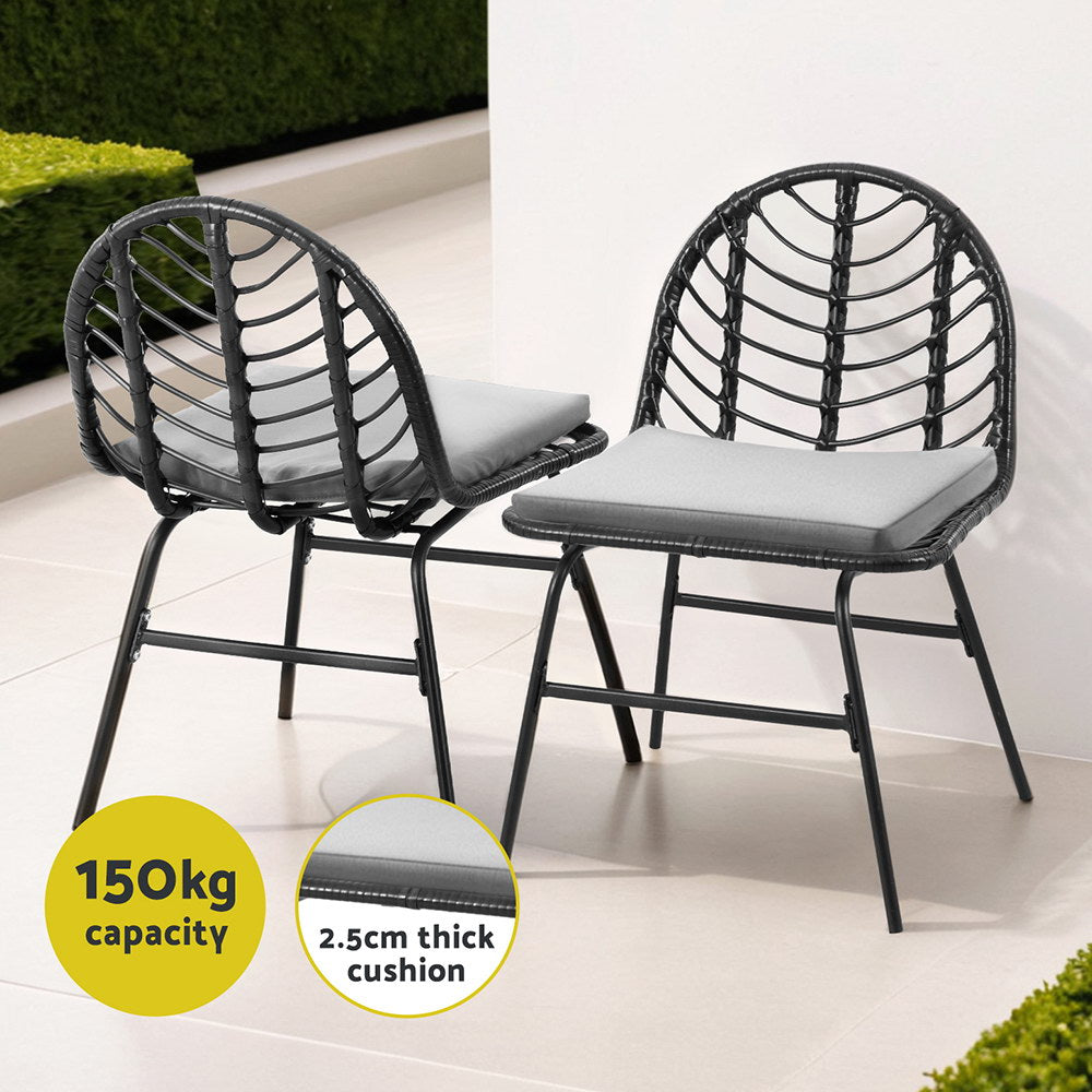 Outdoor Chairs: Gardeon 2x Outdoor Chairs Dining Chair Lounge Wicker Patio Furniture Black