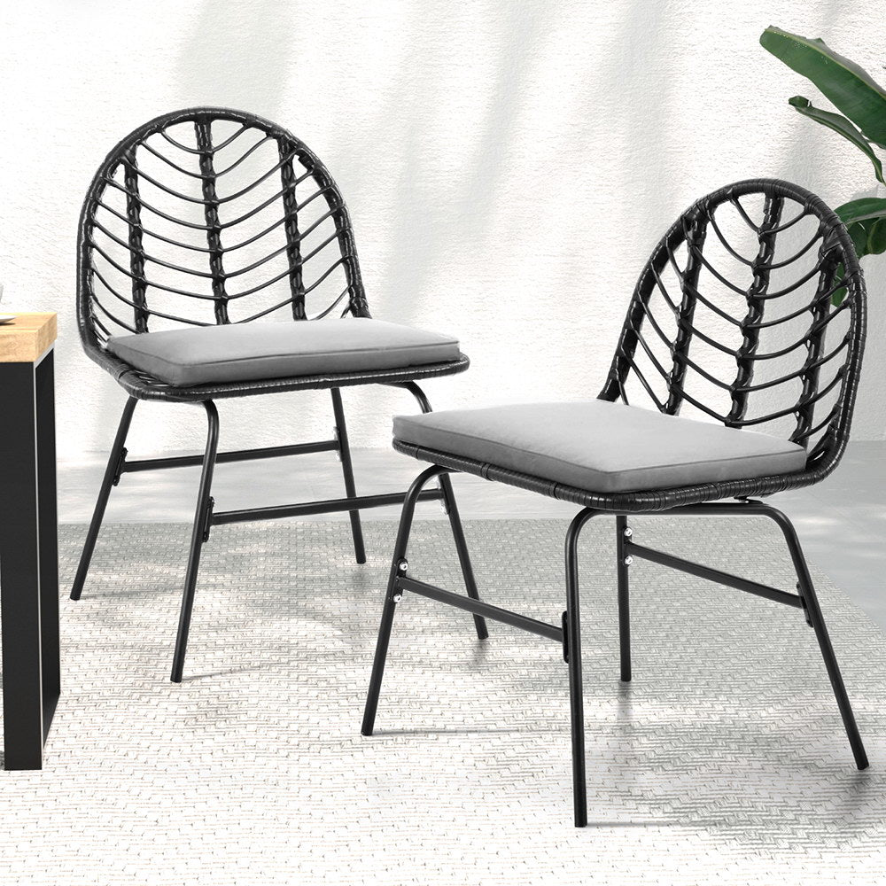 Outdoor Chairs: Gardeon 2x Outdoor Chairs Dining Chair Lounge Wicker Patio Furniture Black