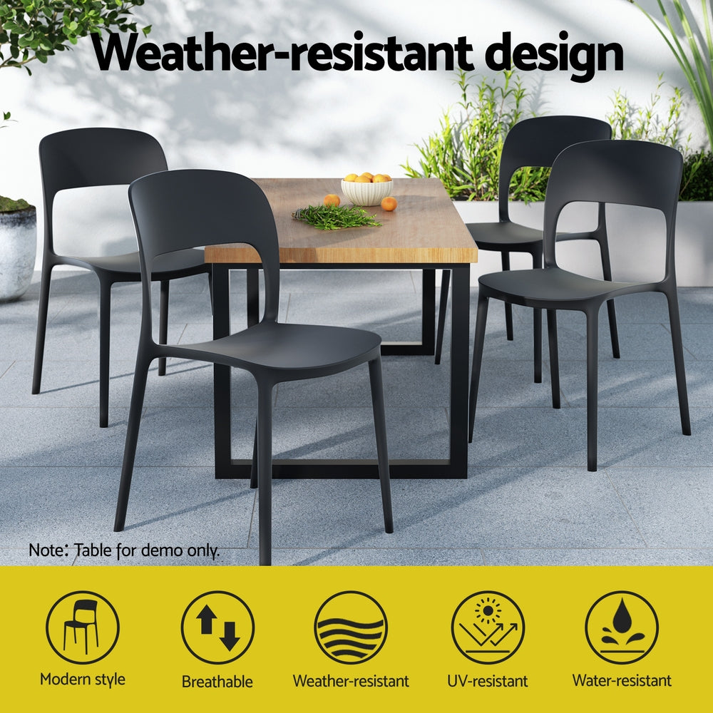 Outdoor Chairs: Gardeon 4PC Outdoor Dining Chairs Stackable PP Patio Chair Garden Furniture Black