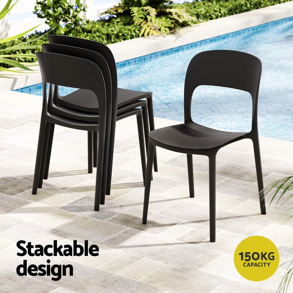 Outdoor Chairs: Gardeon 4PC Outdoor Dining Chairs Stackable PP Patio Chair Garden Furniture Black