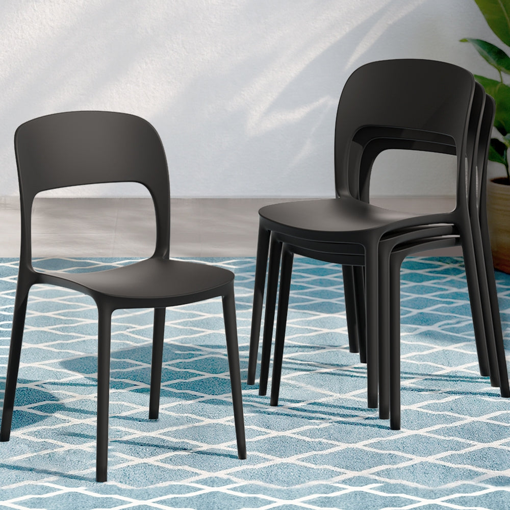 Outdoor Chairs: Gardeon 4PC Outdoor Dining Chairs Stackable PP Patio Chair Garden Furniture Black