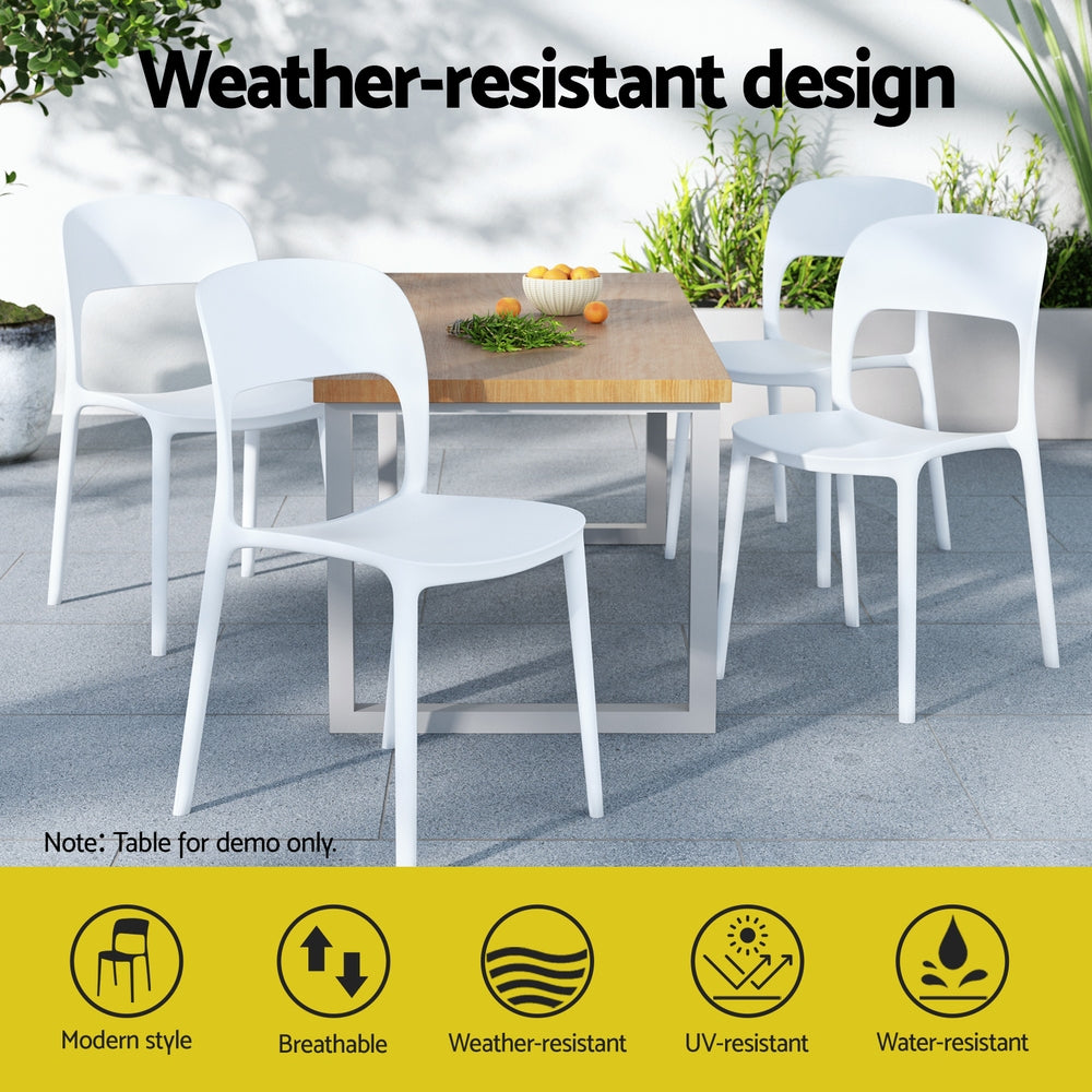 Outdoor Chairs: Gardeon 4PC Outdoor Dining Chairs Stackable PP Patio Chair Garden Furniture White