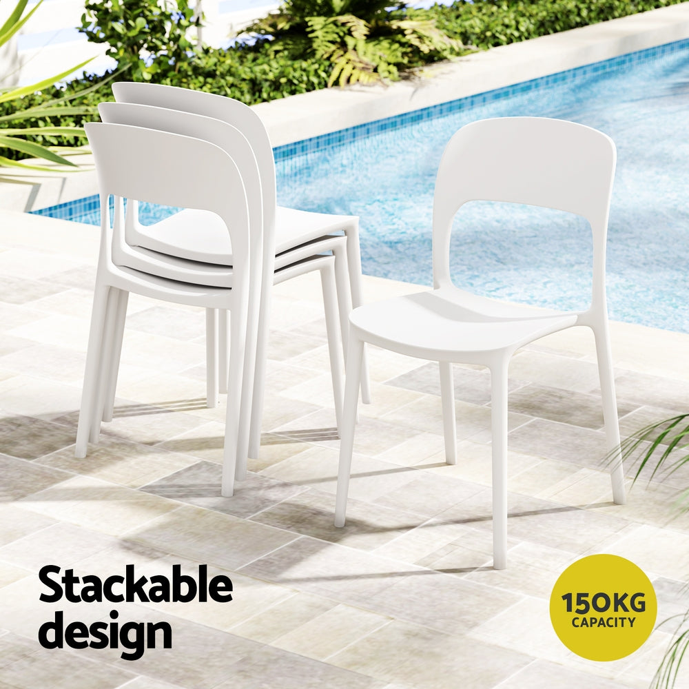 Outdoor Chairs: Gardeon 4PC Outdoor Dining Chairs Stackable PP Patio Chair Garden Furniture White