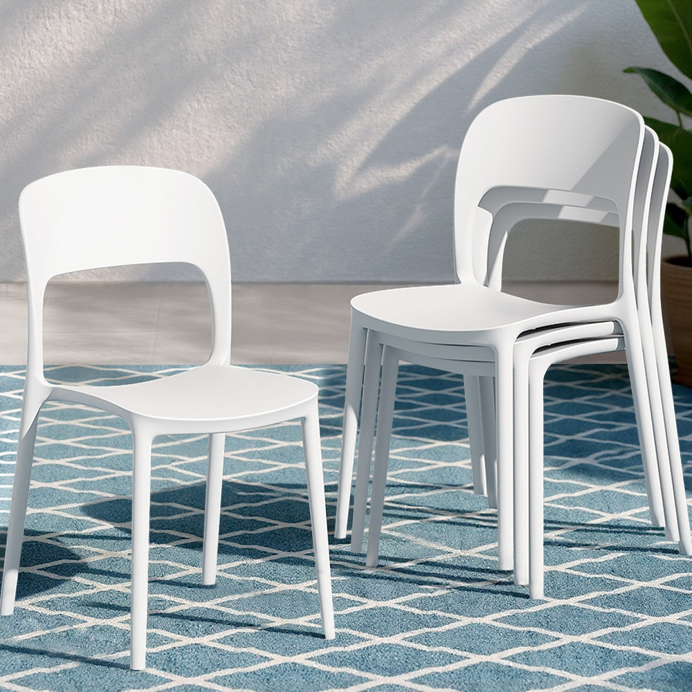 Outdoor Chairs: Gardeon 4PC Outdoor Dining Chairs Stackable PP Patio Chair Garden Furniture White
