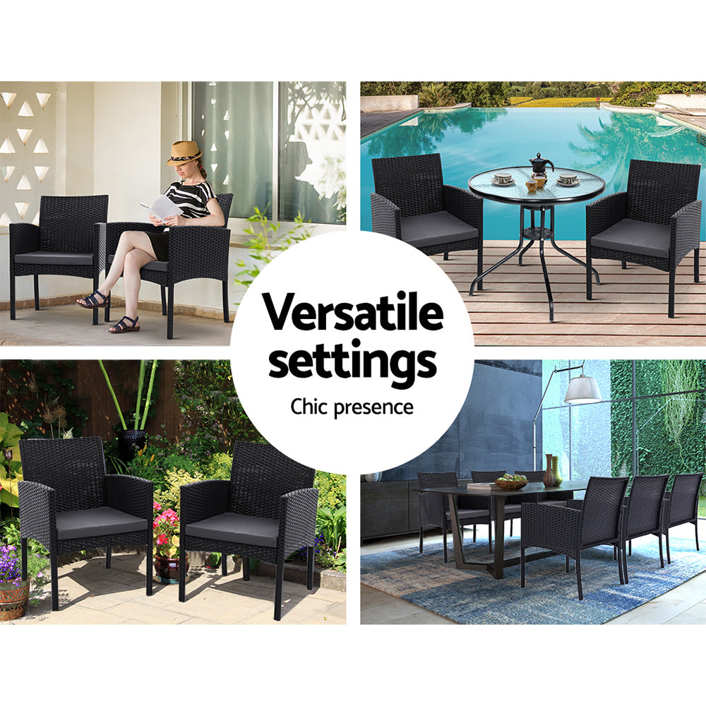 Outdoor Chairs: Gardeon 2PC Outdoor Dining Chairs Patio Furniture Rattan Lounge Chair XL Ezra